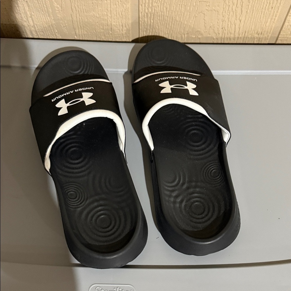Under Armour Black and White Slide Sandals